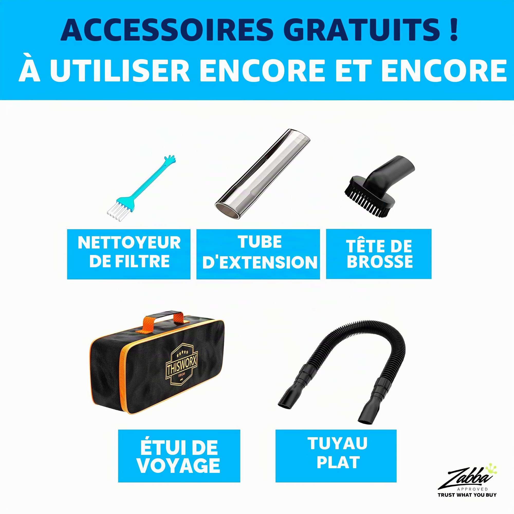 ThisWorx Aspirateur Voiture Puissant Sans Fil, Mini Aspirateur a Main 12V pour Nettoyage Voiture, 2 Vitesses, Lampe LED, 110 Watts