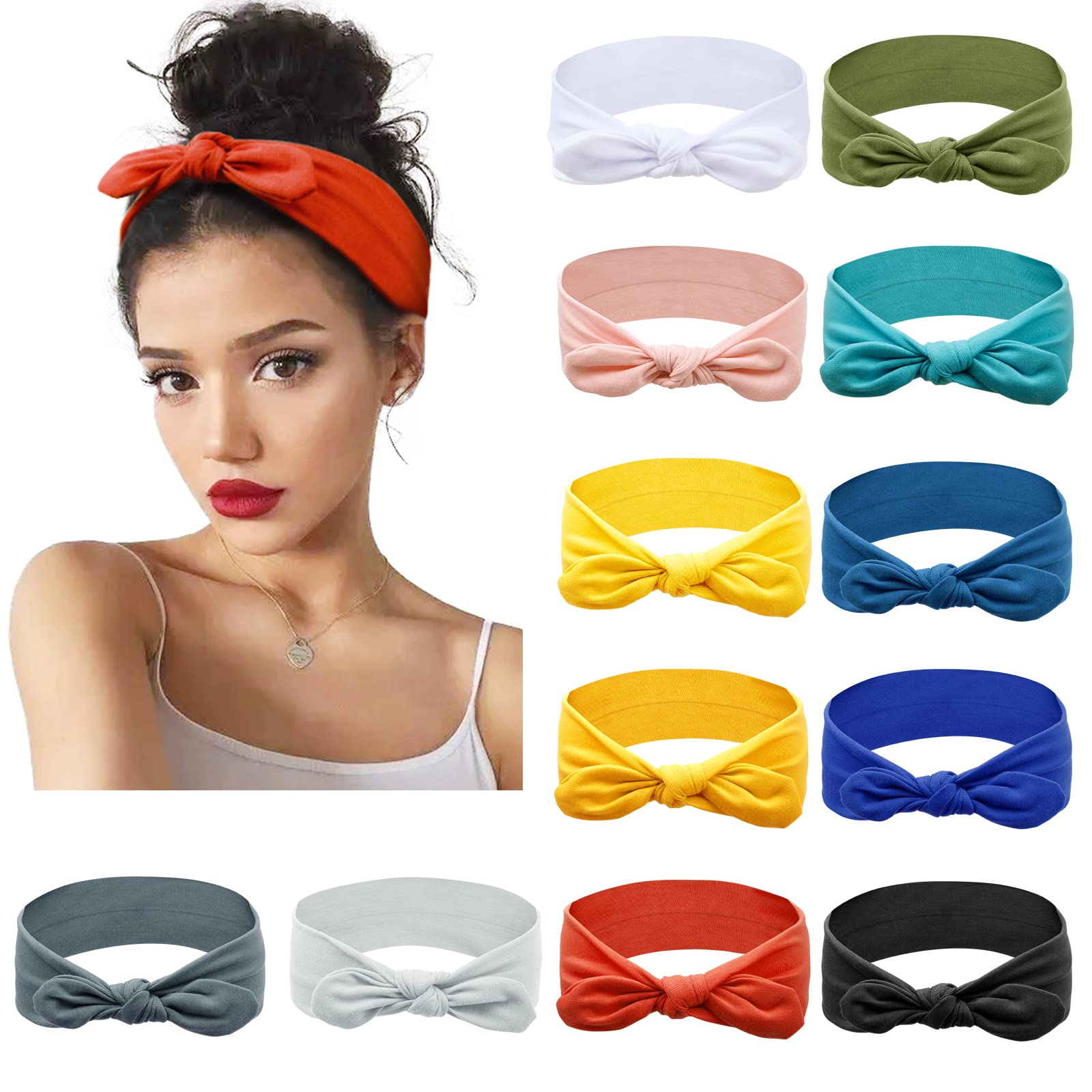 12 Pack Female Polyester Bow Headbands Hair Wraps Turban Sport Accessories Amazon.com : Huachi 12 Pack Bow Headbands for Women  main image 2