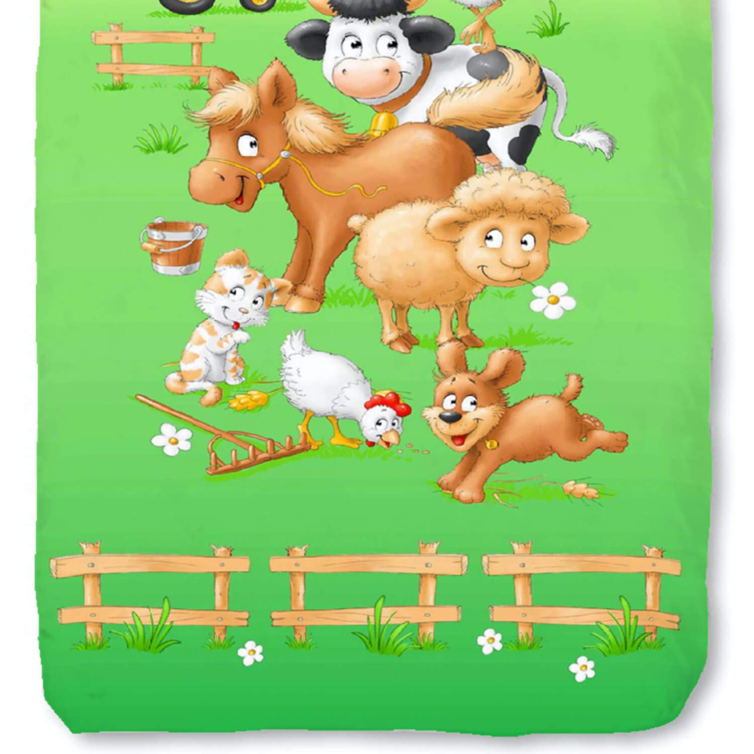Bettwäsche Sleep and Dream Farm Tiere Pferd Kuh Traktor Huhn Hahn Schaf Katze Bunt Renforcé, Größe:135 cm x 200 cm