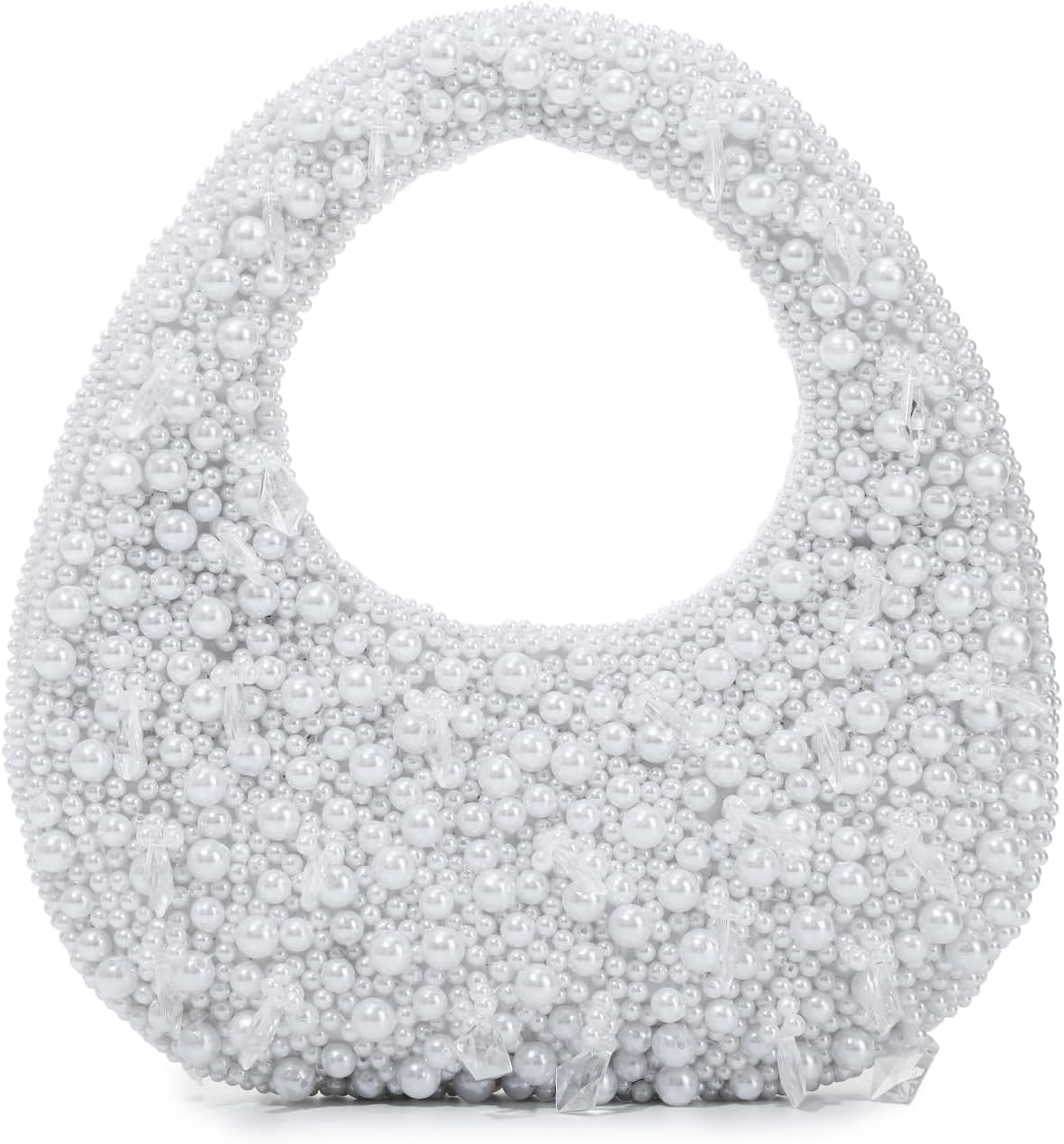 Oweisong White Pearl Clutch Purse for Women Formal Bride Evening Bag Beaded Handbag Tote Wallet for Party Wedding