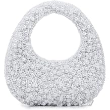 Oweisong White Pearl Clutch Purse for Women Mini Formal Evening Bag Beaded Handbag Tote for Party Wedding Bridal