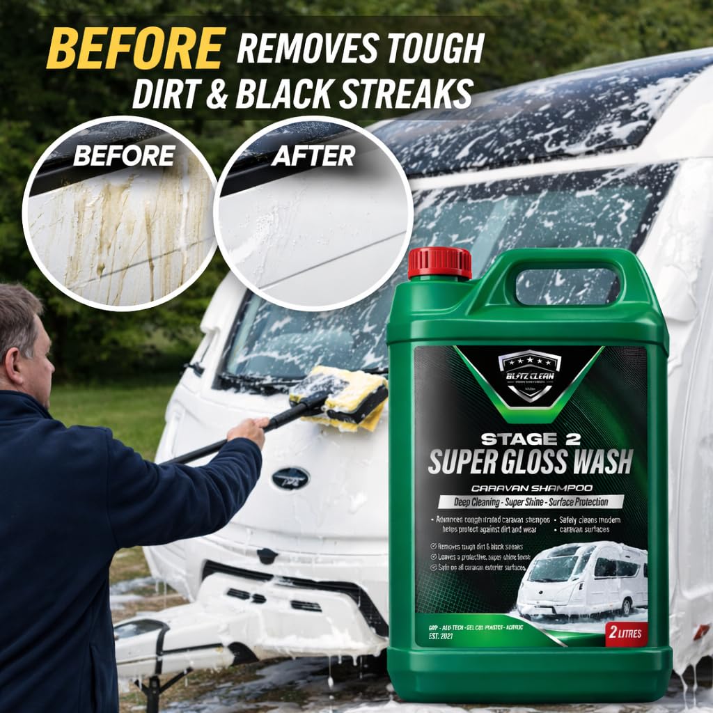 Concentrated Caravan Cleaning Kit with Pump Handheld Sprayer – Stage 1 Pre Wash Cleaner & Stage 2 Super Carnauba Wax Shampoo, Exterior Cleaning for Caravans & Motorhomes(2L Stage 1/Stage 2 + Sprayer) — view 8