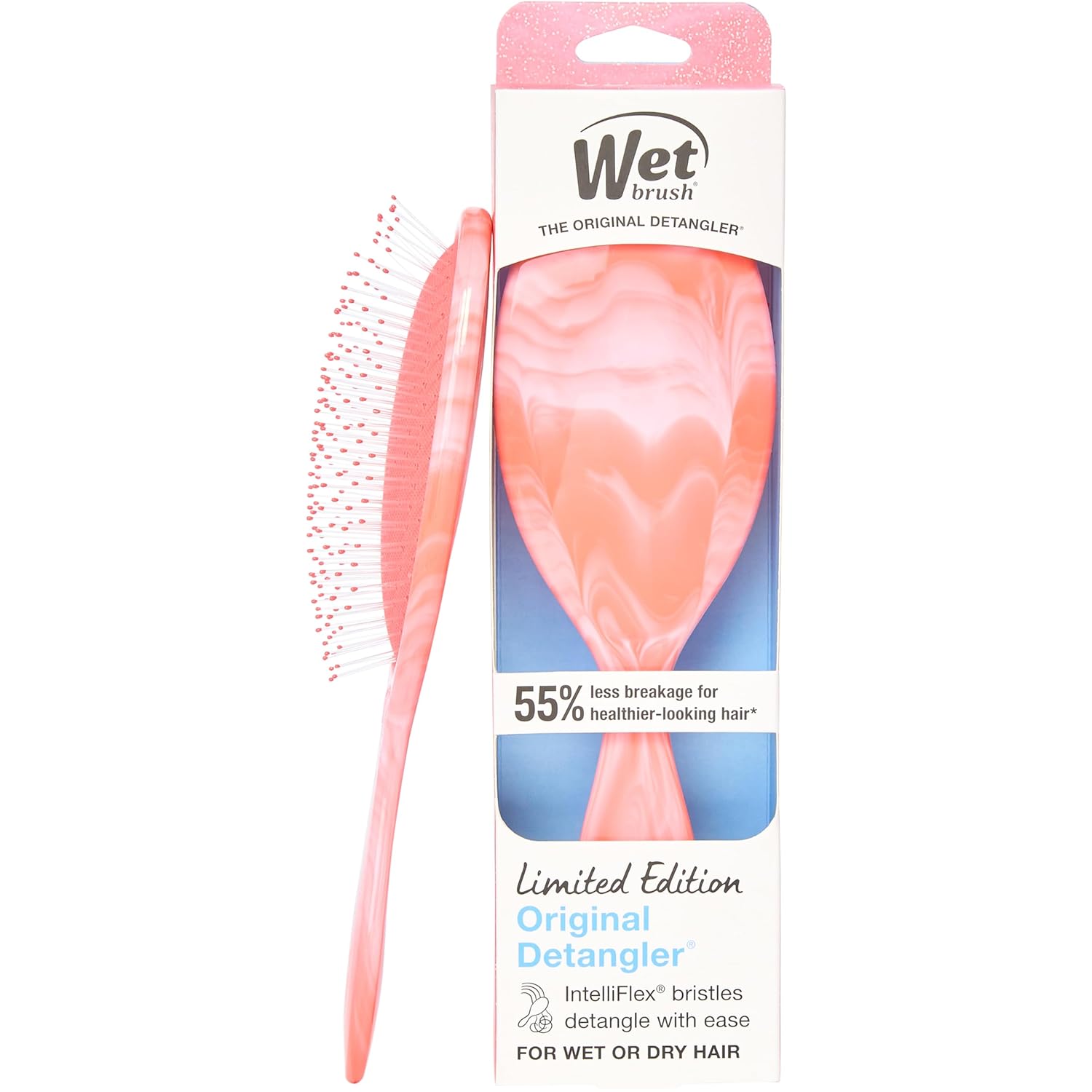 RHOS Paddle Brush for Women & Men - Detangler for Thick, Curly, Long, Wet & Dry Hair - Nylon Bristles Square Cushion Brush for Smoothing and Detangling (1 Pack - Pink)