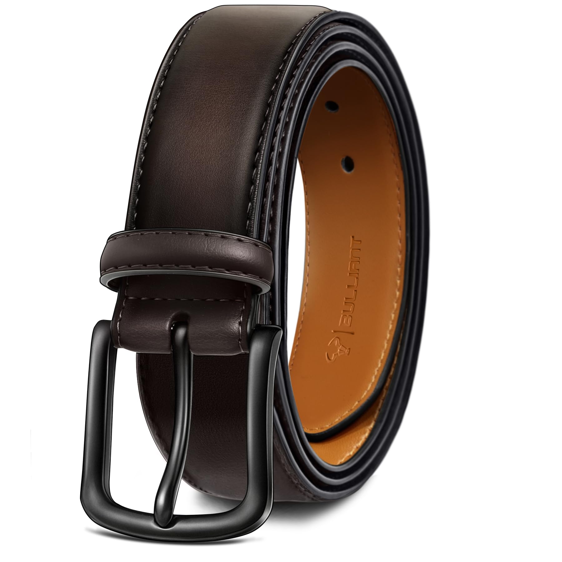 BULLIANTMen Belt-Leather Belt 7 Holes Comfortable for Men Dress Casual Jeans 1 3/8"