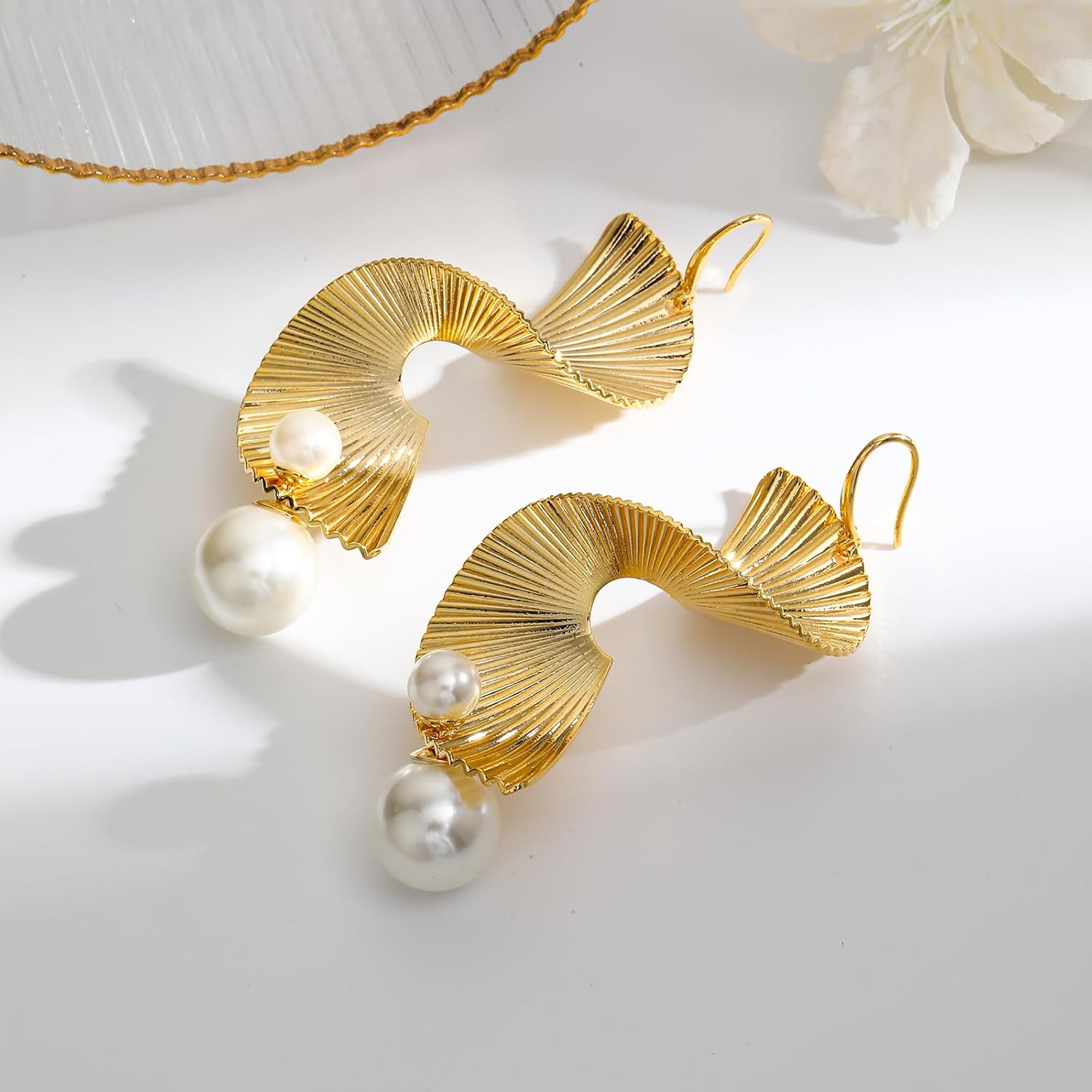 Geometric Large Abstract Statement Earrings For Women,Gold Plated Long Big Earring for Party Wedding - Image 4