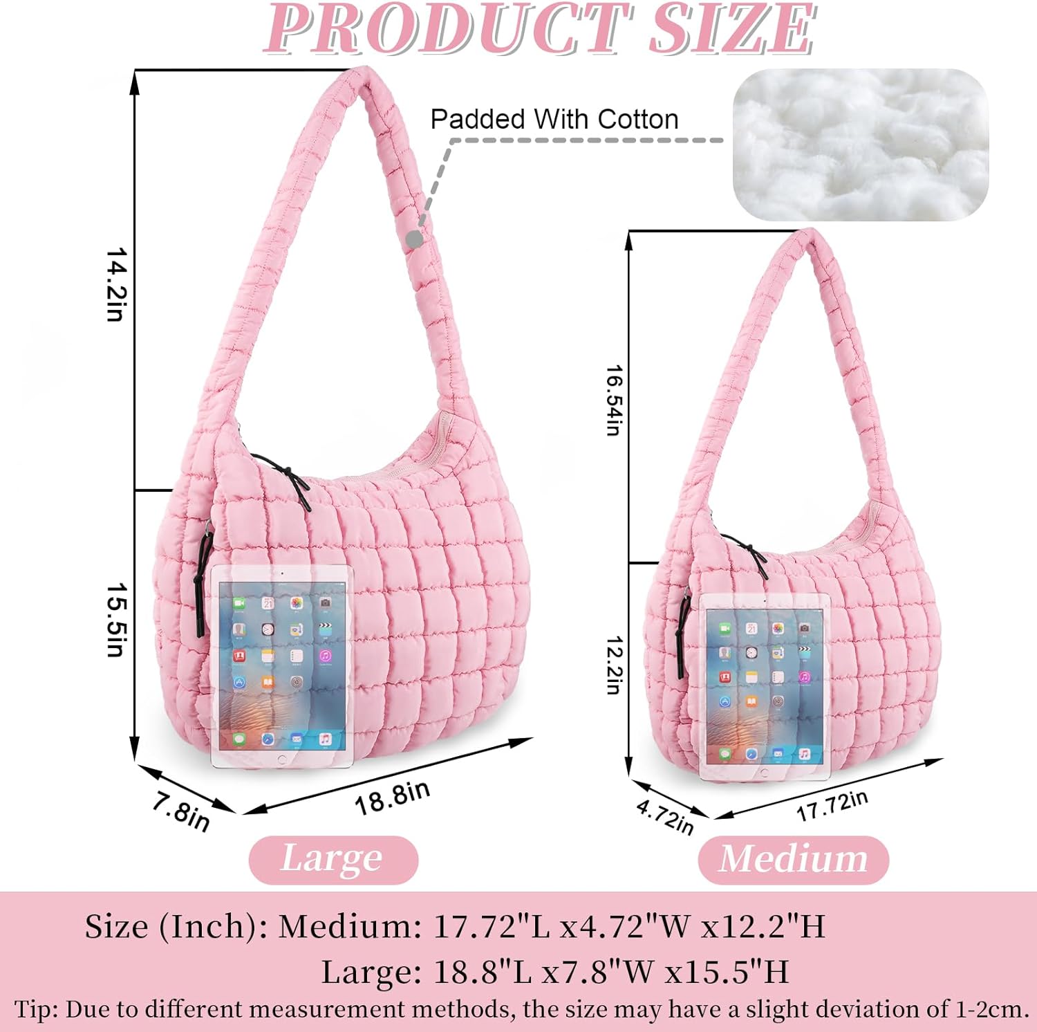 izuzta Quilted Puffer Tote Bag for Women Large Crossbody Bag Lightweight Nylon Puffy Quilted Carryall Hobo Puff Shoulder Bag - Image 3