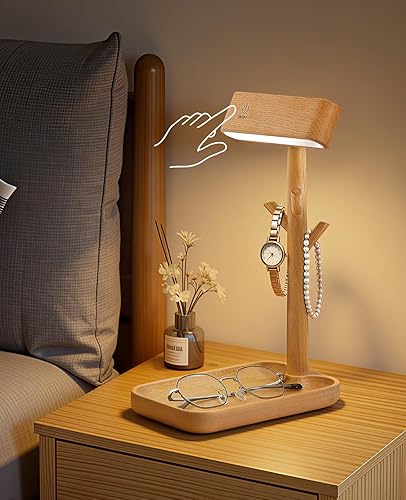 Miniatura 7 de Lámpara de mesa de madera real, tronco de árbol, columna de madera sintética, recargable, lámparas de escritorio LED magnéticas, rotación de 360°