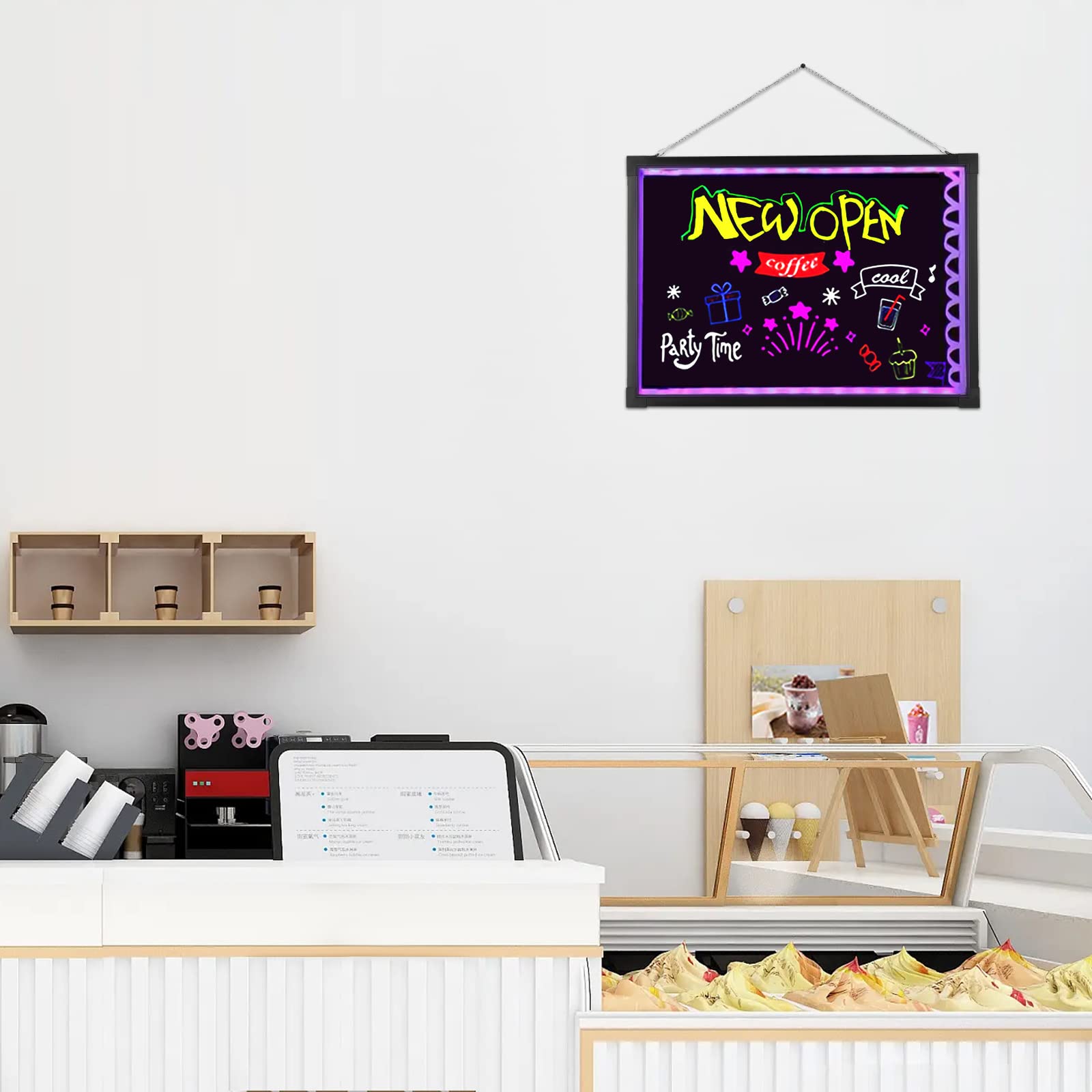 Bricolaje - Pizarra publicitaria luminosa (50 cm x 70 cm, con mando a distancia y 8 bolígrafos de neón, cartel publicitario para cafetería, bar, restaurante (sin batería)