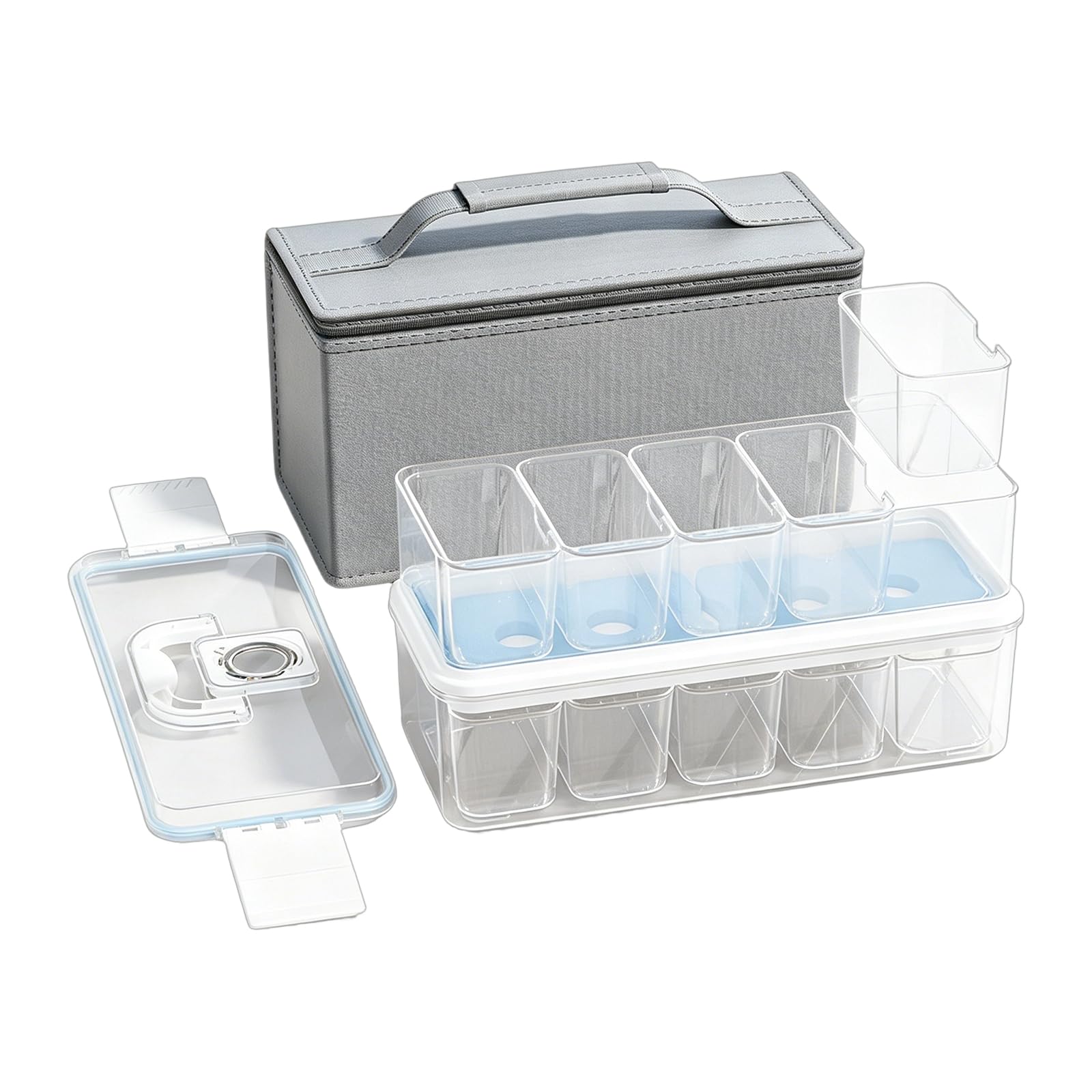 Shntig Divided Food Container Set with Carry Bag and Cooling Inserts for Meal Prep, Packed Lunches and Clear Food Separation Carry Bag Lunch Box Fridge