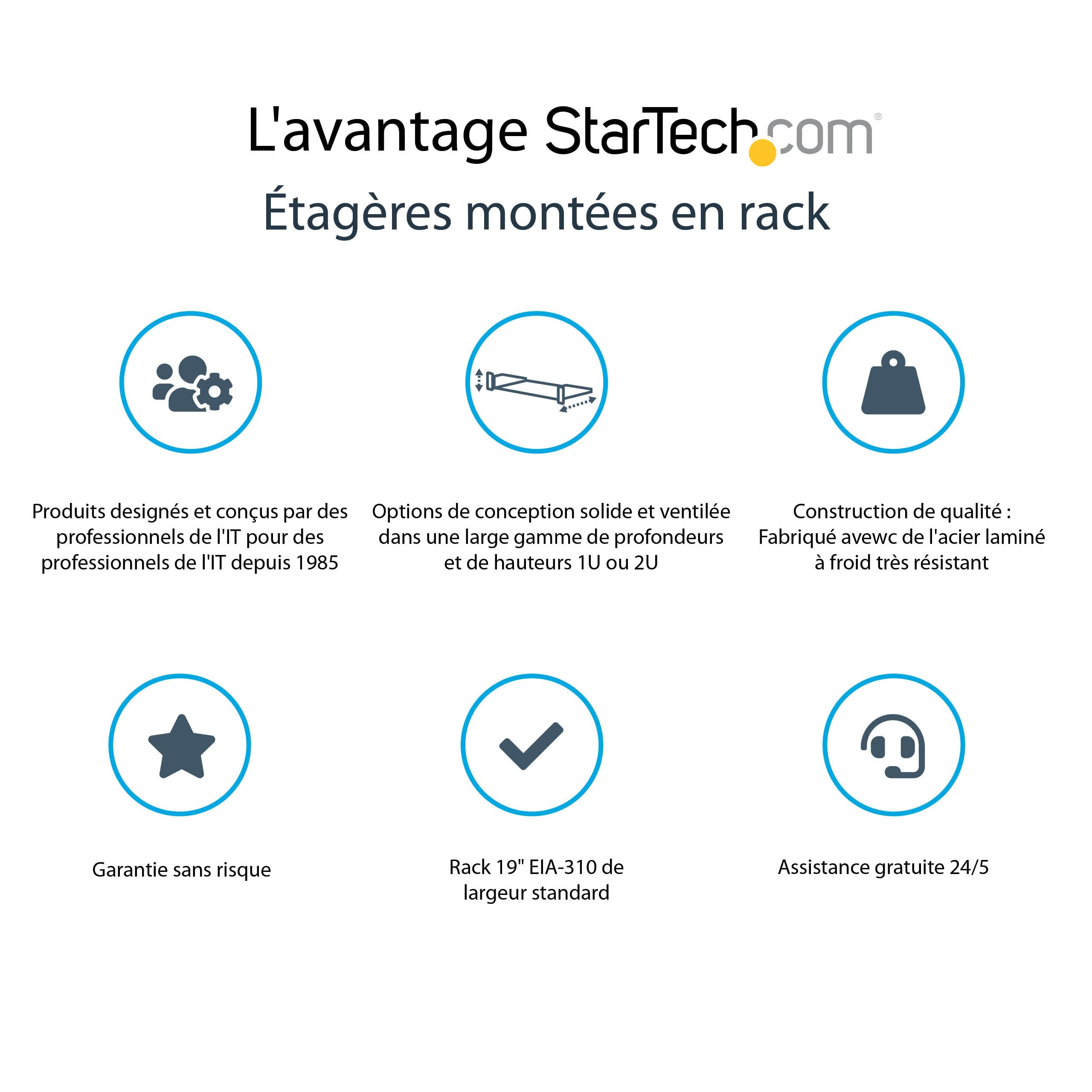 StarTech.com Étagère Rack Serveur 1U Plateau Cantilever Universel Ventilé 19" 20kg 25cm