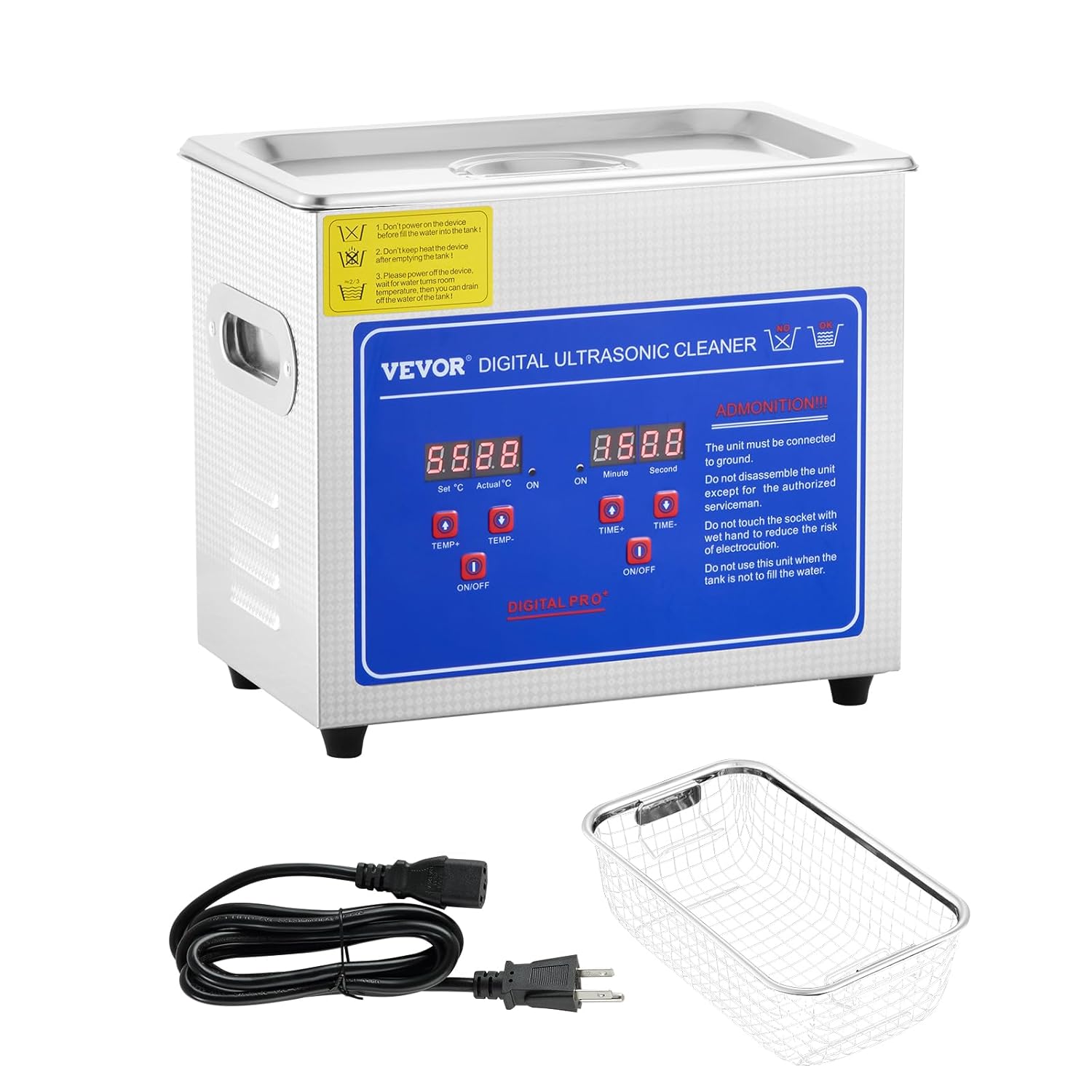 VEVOR Professional 3L Ultrasonic Cleaner Lab Ultrasonic Cleaner with Digital Timer 120W, Jewelry