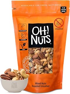 Oh! Nuts Mixed Nuts Roasted Unsalted - 2 lb - Unsalted Mixed Nuts - Cashews, Walnuts, Hazelnuts, Almonds - Fresh Zip-Seal Bag