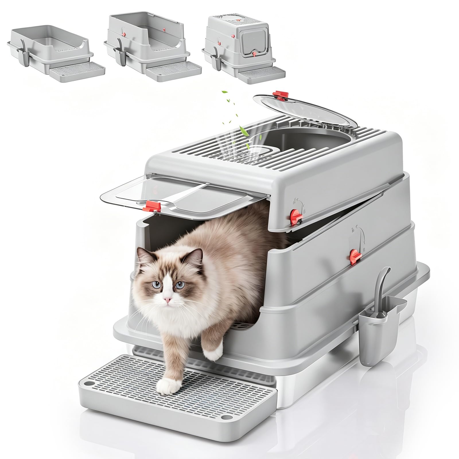 BEST JAJA 4-in-1 Convertible Stainless Steel Litter Box with Lid