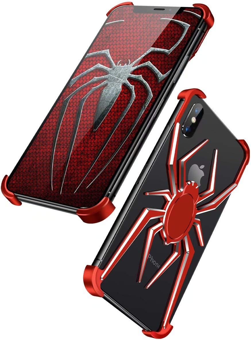 Metal Case for iPhone Xs Max/iPhone XR/iPhone Xs/iPhone X Case Aluminum Alloy Metal Frame Style of Fashionable Red Big Spider (Red, iPhone Xs MAX)