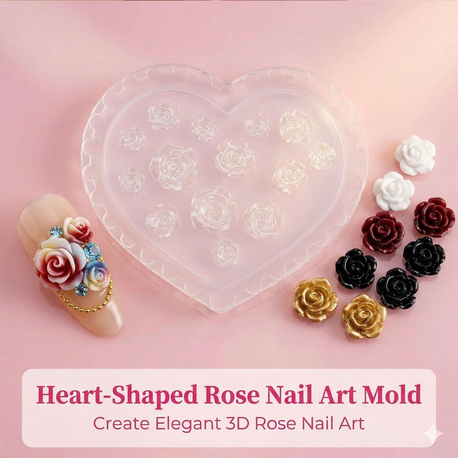 Forma De Silicona Para Uñas 3D Con Pétalos De Rosas Plantilla Floral En Forma De Corazón