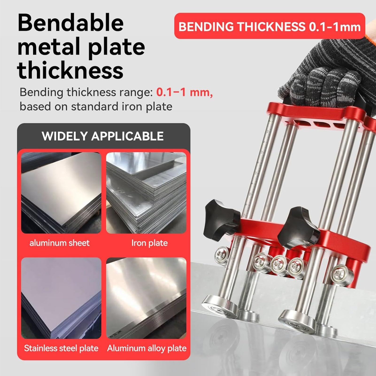 Fockety Rodillo Para Chapa Metálica, Dobladora de Metal de 2 Estaciones, Herramientas Para Techos Metálicos Con Rango de Doblado de 0 a 100° Para Doblados de 7 mm a 180 mm