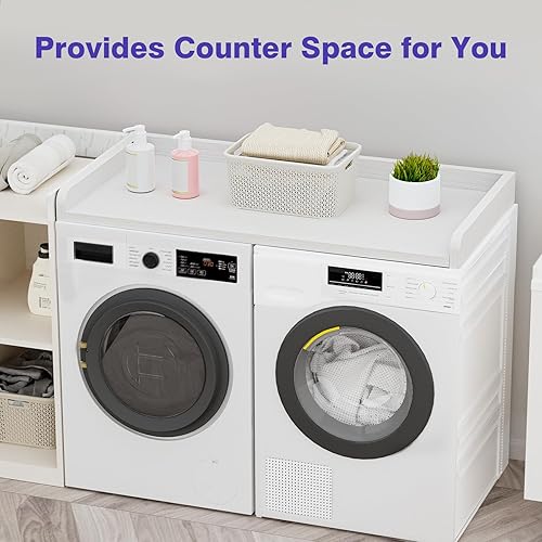 Miniatura 5 de Encimera de lavadora y secadora, encimera de lavandería de 27.5 pulgadas de ancho x 54 pulgadas de largo con rieles de borde para organización de