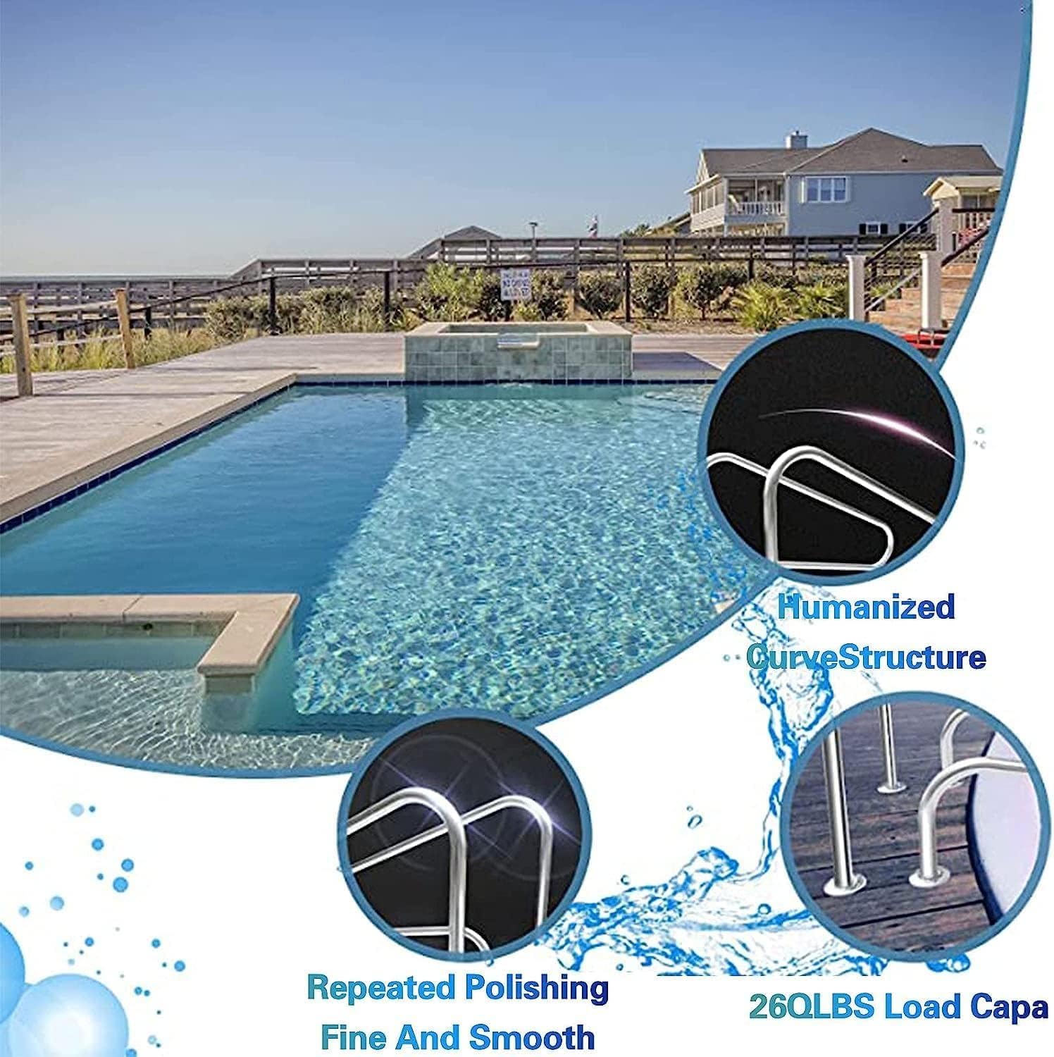 Pool Handrail Swimming Pool Hand Rail Ladder Step Handrail 304 Stainless Steel Perfect Handle Swimming Pool Stair Rail(31.5" x 31.5") (1.5mm)