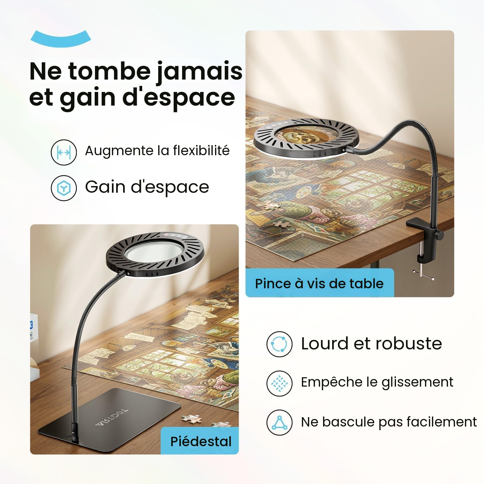 ARTDOT 10X Lampe Loupe sur Pied, 144 LED Lampe de Bureau avec 5 Températures Couleur et 9 Niveaux Luminosité pour Diamond Painting Accessoires Lecture Bijoutier