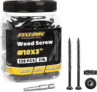 Deck Screws 3 Inch, 138pcs FIXLINK Wood Screws #10 x 3, 2lb, Epoxy Coated, T25 Star Bit Above 1500 Hour Salt Spray Coating Outdoor Decking Screws Excellent Rust Resistant for Outdoor Wood Fence