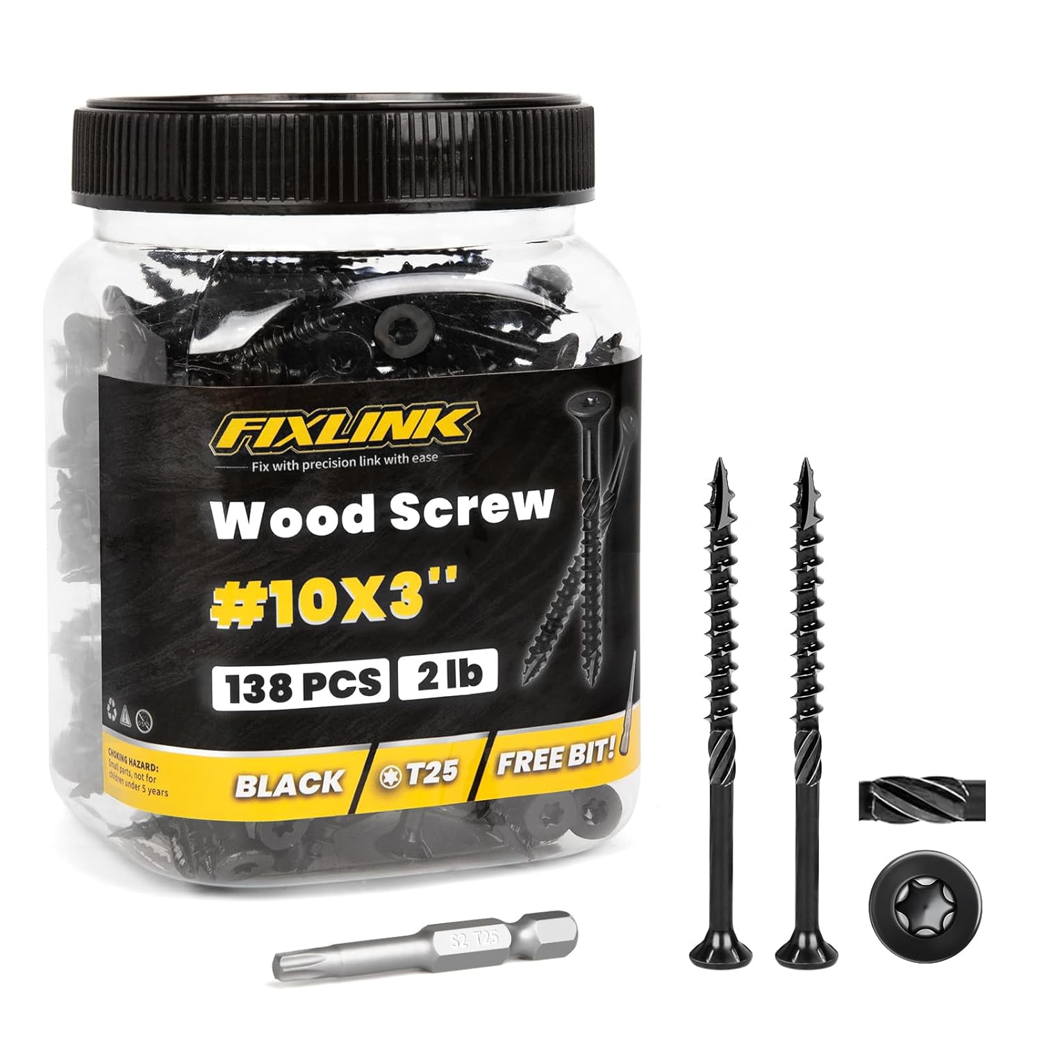 FIXLINK 3 Inch Deck Screws #10 x 3" 138pcs T25 Star Drive 1500H Rustproof Epoxy Coated for Outdoor Decks Fences Wood