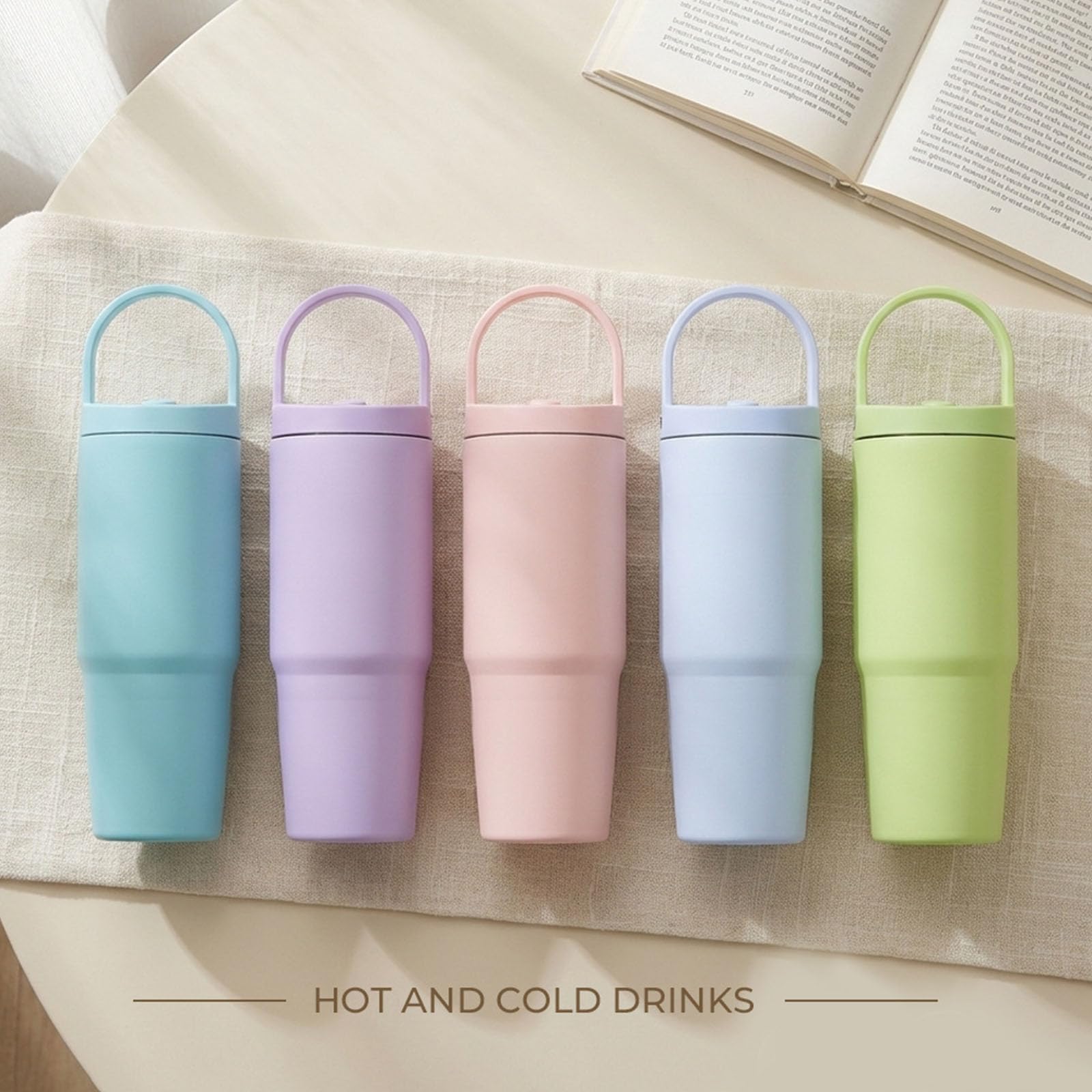 Edelstahl Trinkbecher mit Strohdeckel, 860 ml, mit Tragegriff, doppelt isolierter Reise Wasserbecher, Geschenk für Sport, Outdoor, Trinkgeschirr, Geschenk