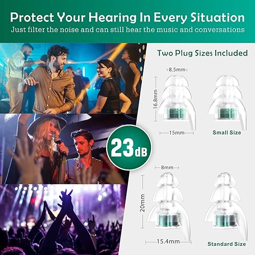 Miniatura 3 de Hearprotek Tapones para los oídos de concierto, 2 pares de tapones reutilizables para músicos de alta fidelidad, reducción de ruido de 23 db,