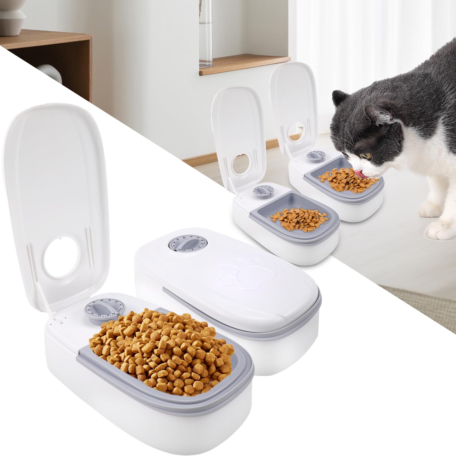 Tyafzzn Automatic Cat Feeder for Meals Automatic Cat Feeder, Automatic Feeder for Cats and Small Dogs, gray
