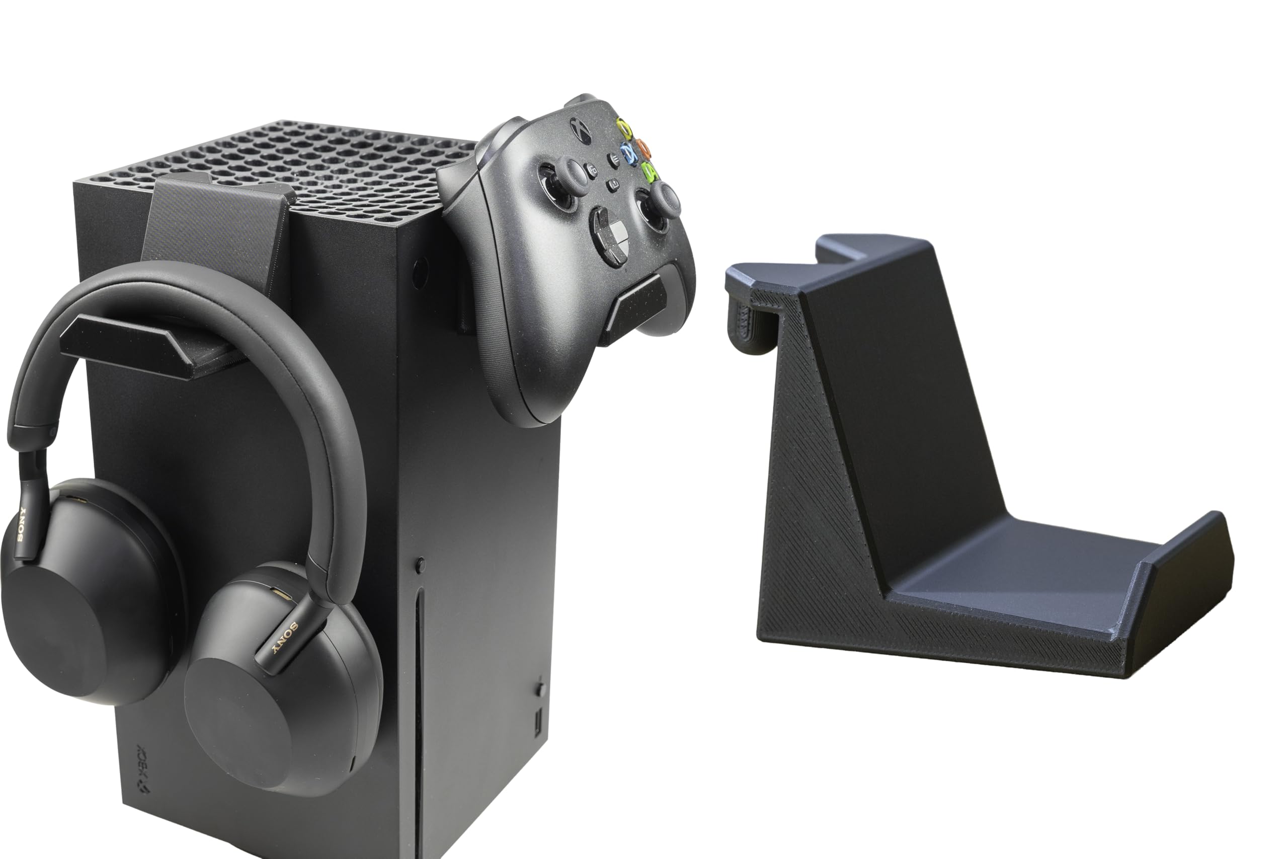 Controller and Headset Holder Compatible with Xbox Series X Side-Mounted Stand Accessory for Headphones or Gamepads No Tools