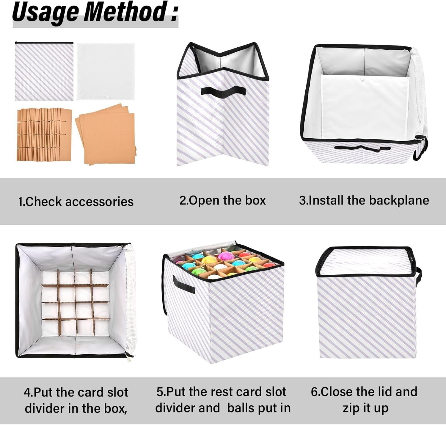 High Capacity Christmas Ornament Storage Box Holds Up to 64, Adjustable Dividers, Zippered Top, Two Handles sturdy Holiday Storage Case with Lid,Purple Stripes