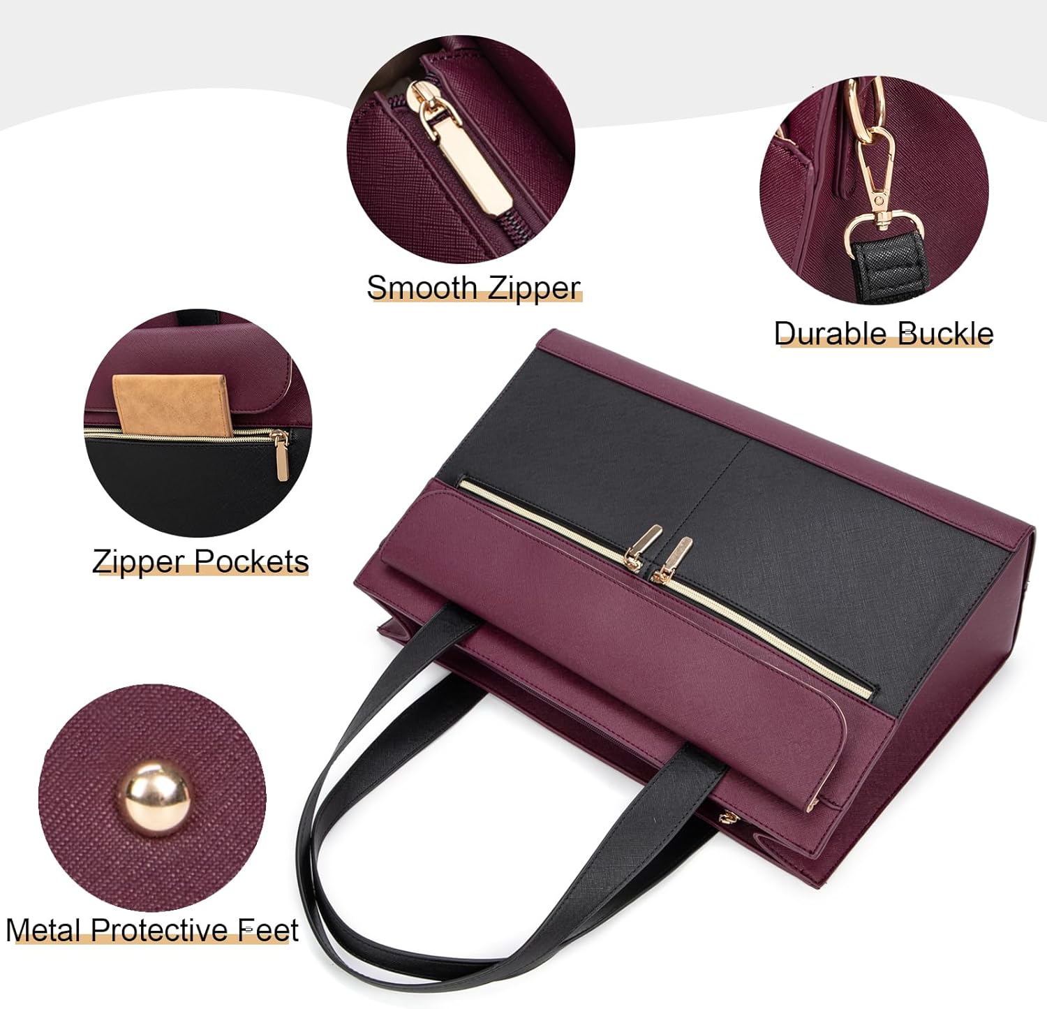 Laptop Bag for Women 15.6 Inch, Professional Tote Briefcase Purse, Eco-friendly Leather Teacher Bag Work Bag for Business