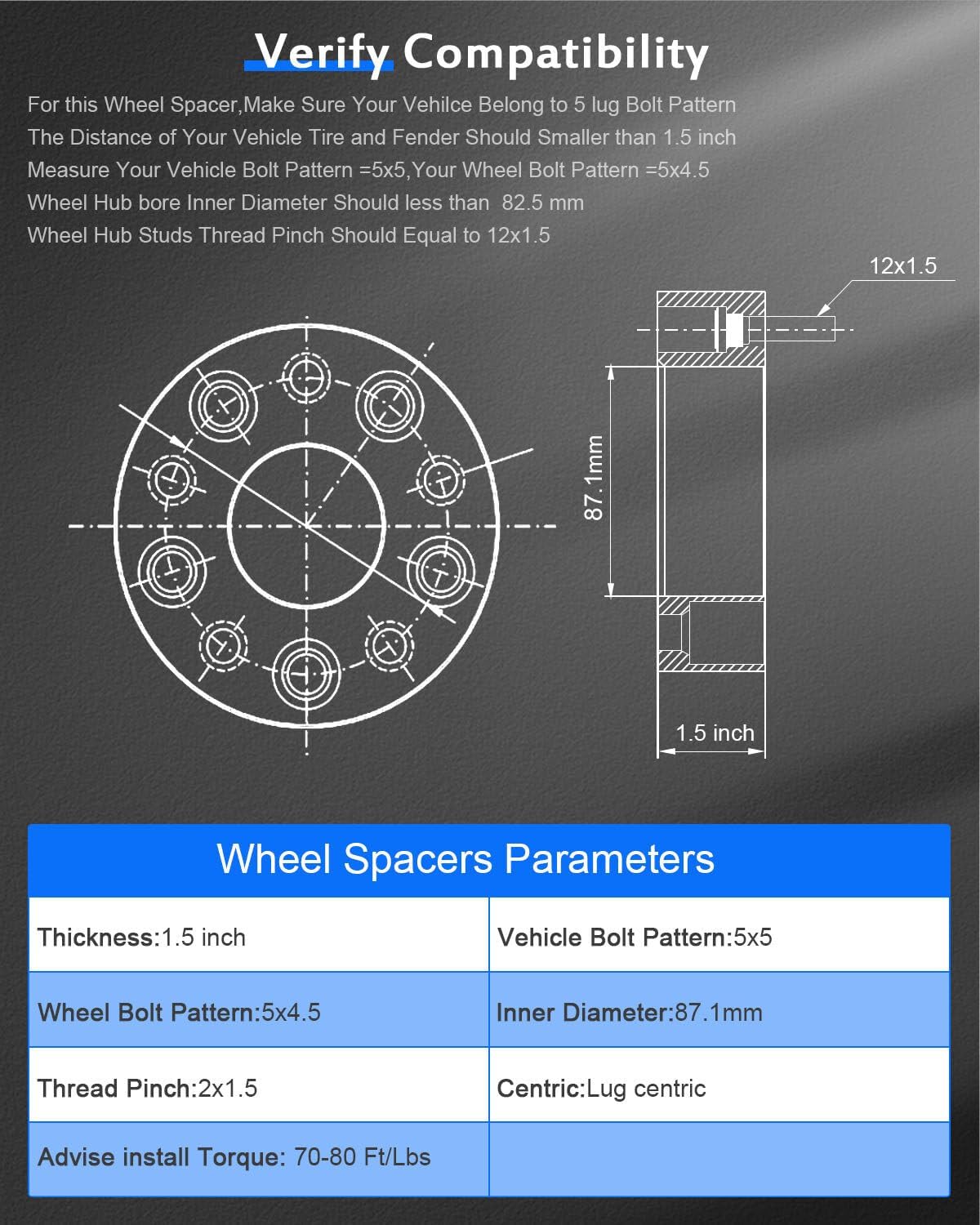 ECCPP 4PCS Change bolt pattern from 5x5 to 5x4.5 1 inch Wheel Adapters Conversion 5 Lug for Grand Caravan for Town & Country 2008-2014(NOT FIT Stock Rims Need AFTERMARKET Wheel 5X4.5 Bolt Pattern)