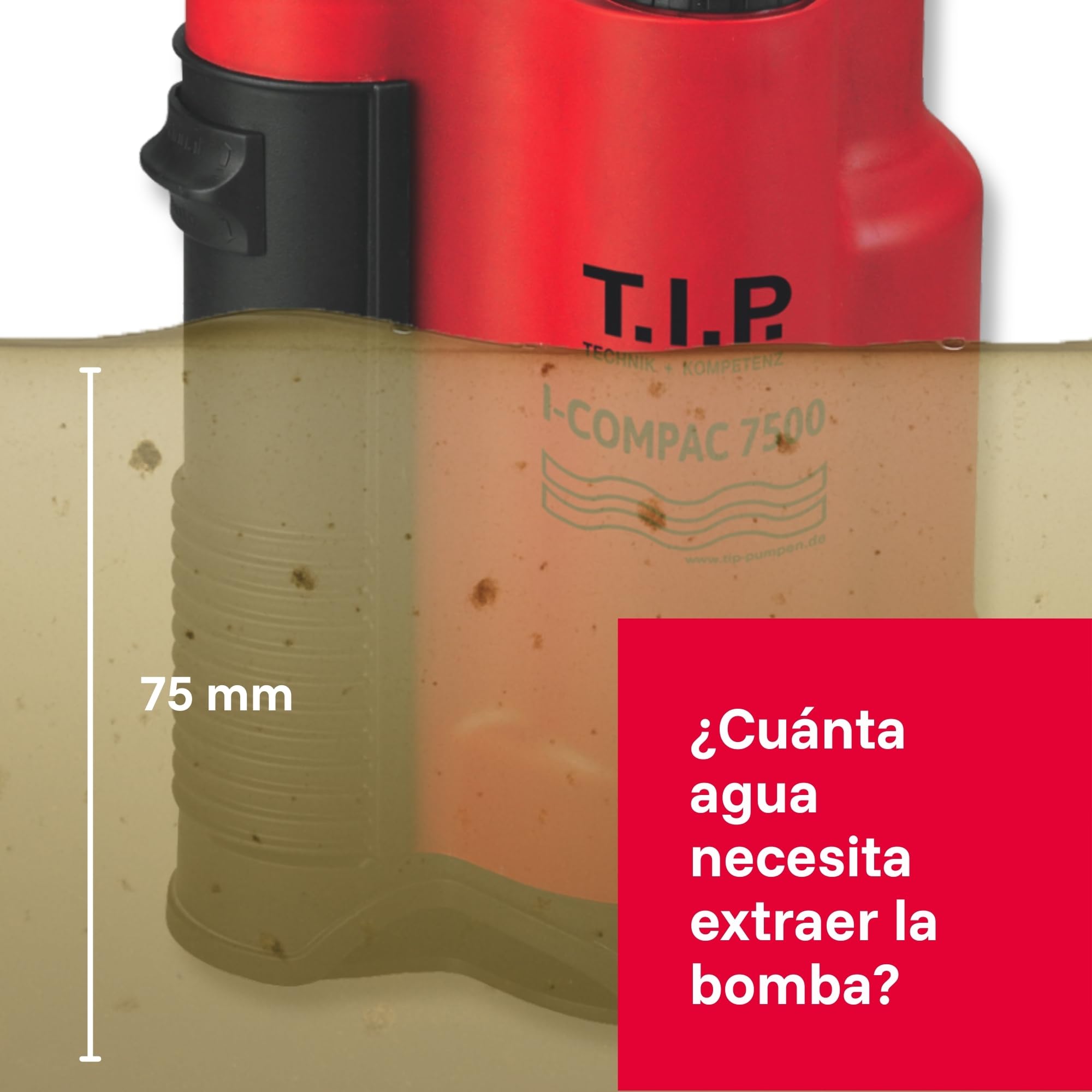 Bomba sumergible para aguas residuales T.I.P. 30190 I-Compac 7500, caudal de hasta 7,5 l/h, 18 x 13 x 30 cm