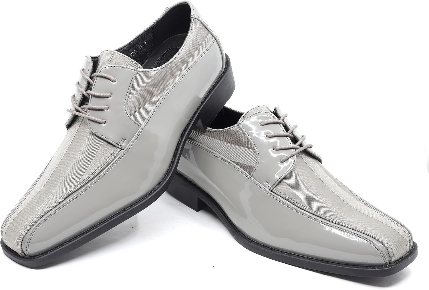 Men's Oxford Lace up Striped Satin Patent Tuxedo Dress Shoes MC-179