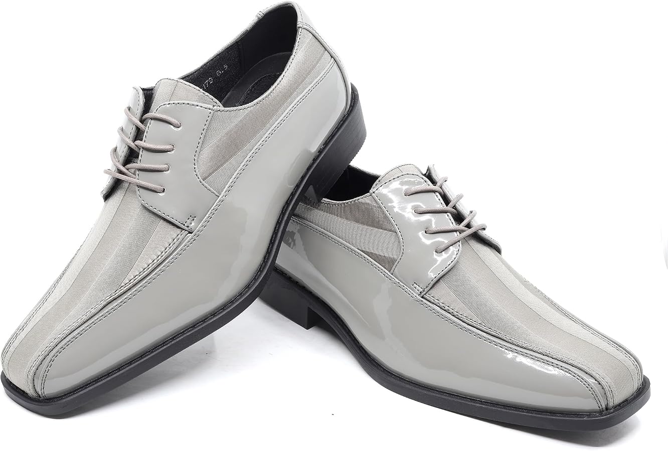Amazon.com | Men's Oxford Lace up Striped Satin Patent Tuxedo Dress Shoes  MC-179 (Gray, US Footwear Size System, Adult, Men, Numeric, Medium, 6.5) |  Shoes