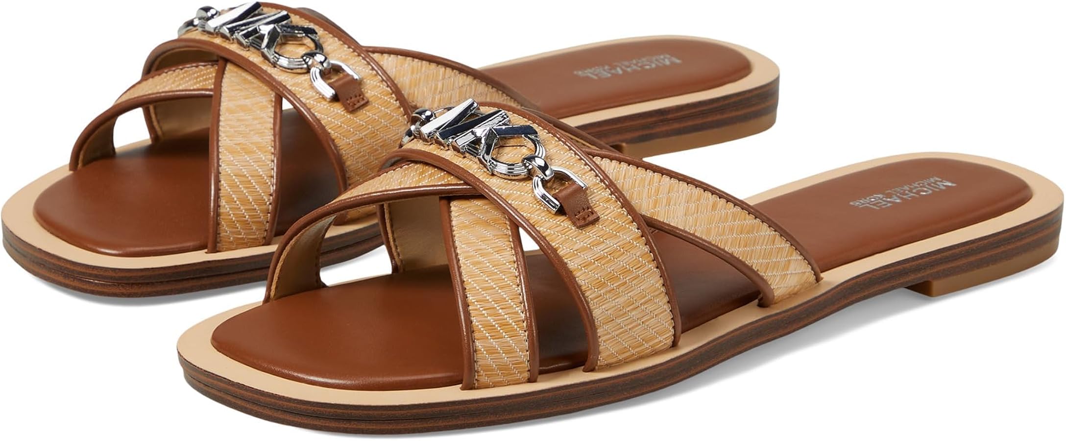 Michael Kors Women's Tiffanie Flat Slide Sandals, Natural/Luggage, 38.5 EU,  nature luggage : Amazon.de: Fashion