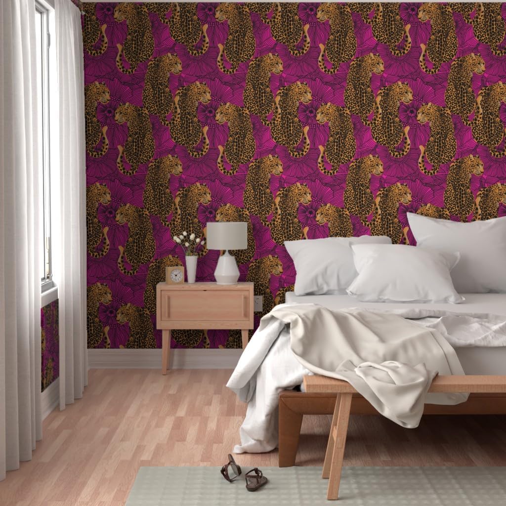 Spoonflower Peel & Stick Wallpaper Swatch - Maximalist Leopard Hot Pink Large Safari Zoo Bright Bold Custom Removable Wallpaper