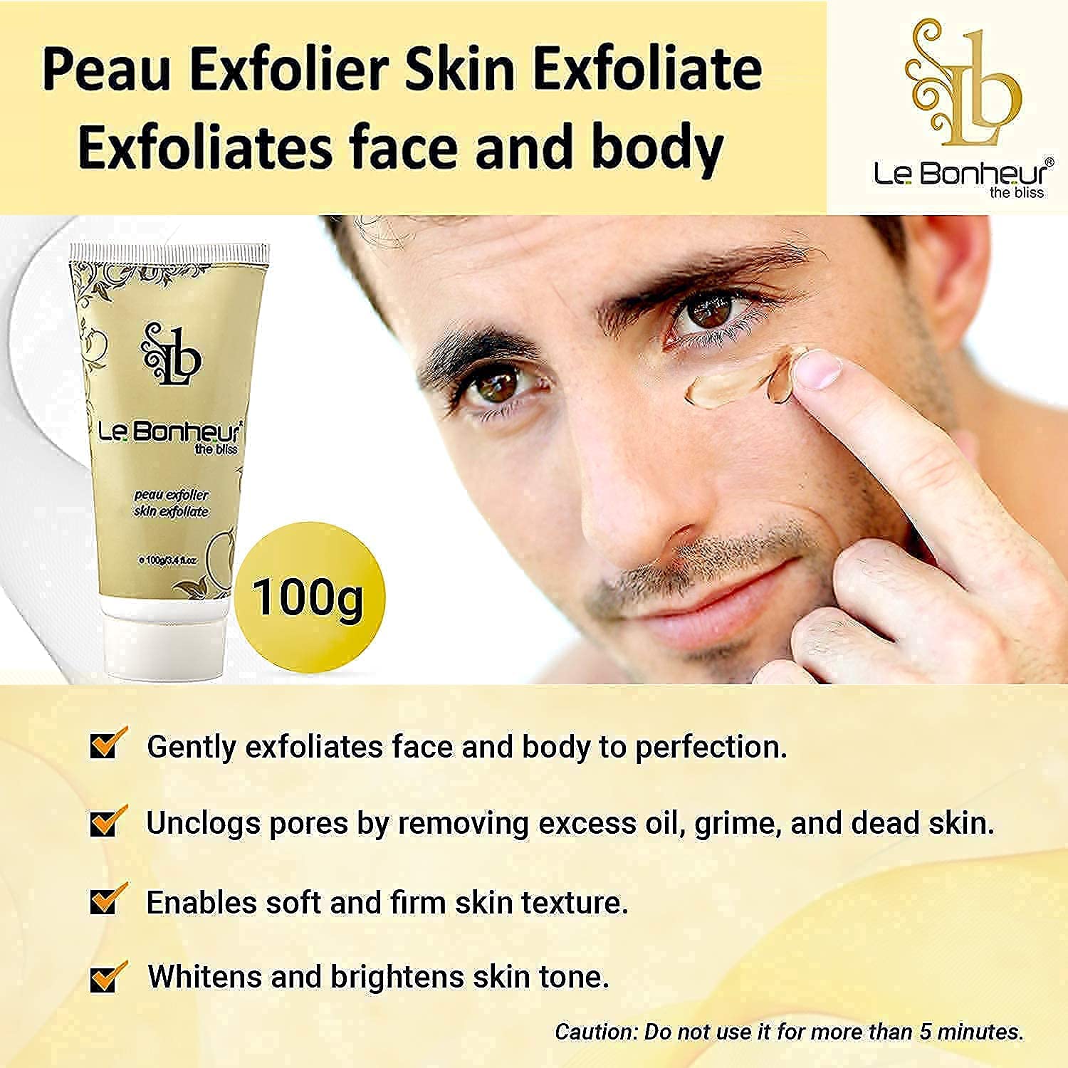 Le Bonheur Peau Exfolier Skin Exfoliate | De-Tan Glow Face Pack & Scrub 2 in 1 | Men & Women |100 gram 1
