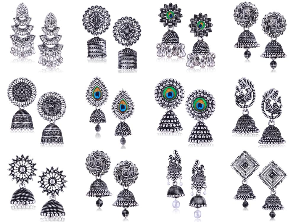 MIAMI earrings for women fashion jhumka oxidised Silver Earrings for women Combo chandbali pearl chandbali stylish jhumkas traditional Earrings For girls South indian traditional Ear Rings -M881