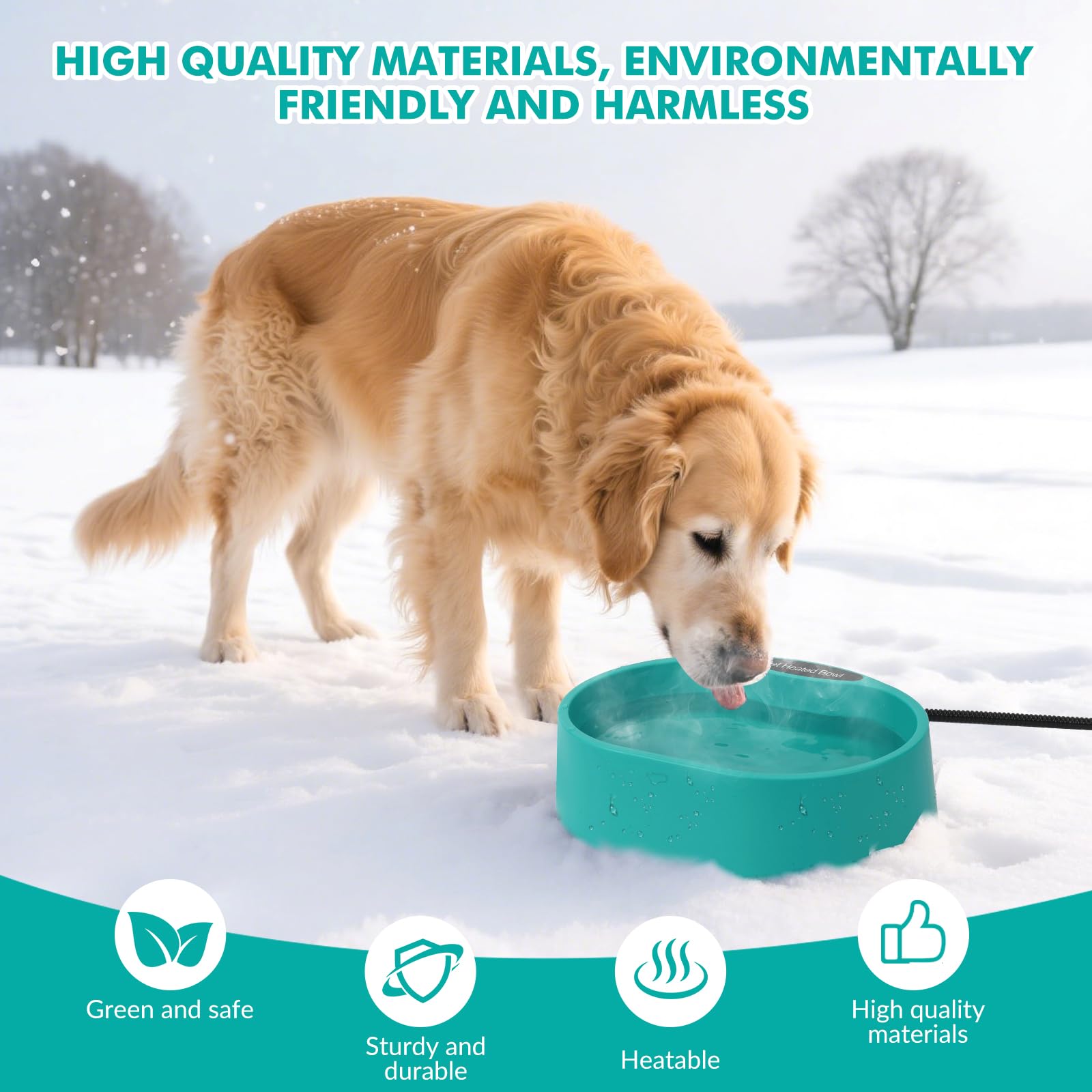 Cuenco grande de agua con calefacción para perros y gatos, cuenco térmico para perros, cuenco impermeable para mascotas, para exteriores, plato de agua calentado anticongelante para conejo, pollo