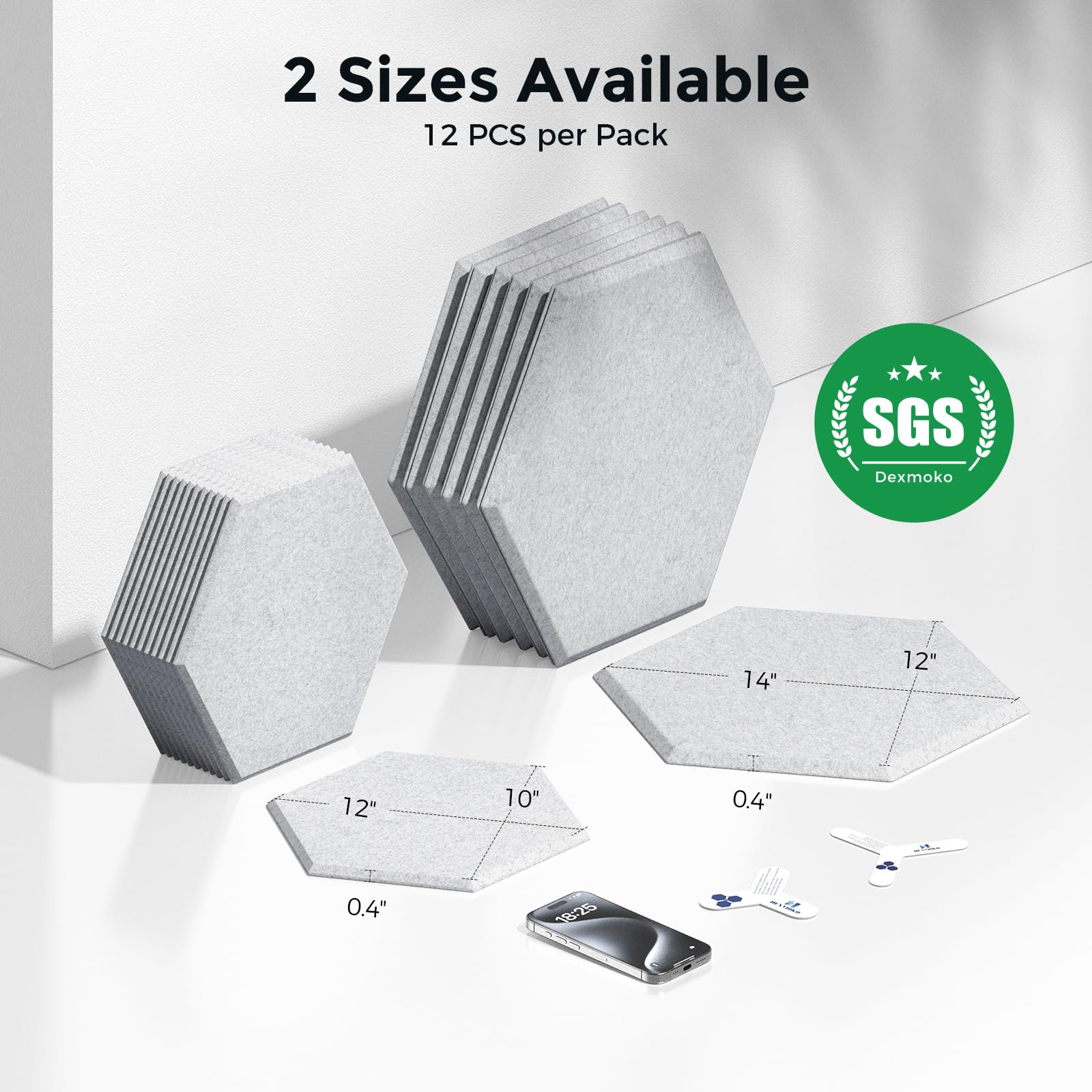 Self-Adhesive Acoustic Panels [390 lbs/yd³ Ultra-High Density], 2nd Generation Sound Absorbing Panel, Professional Level Sound Panel, Polyester Soundproof Foam [Size L, Silver Grey]