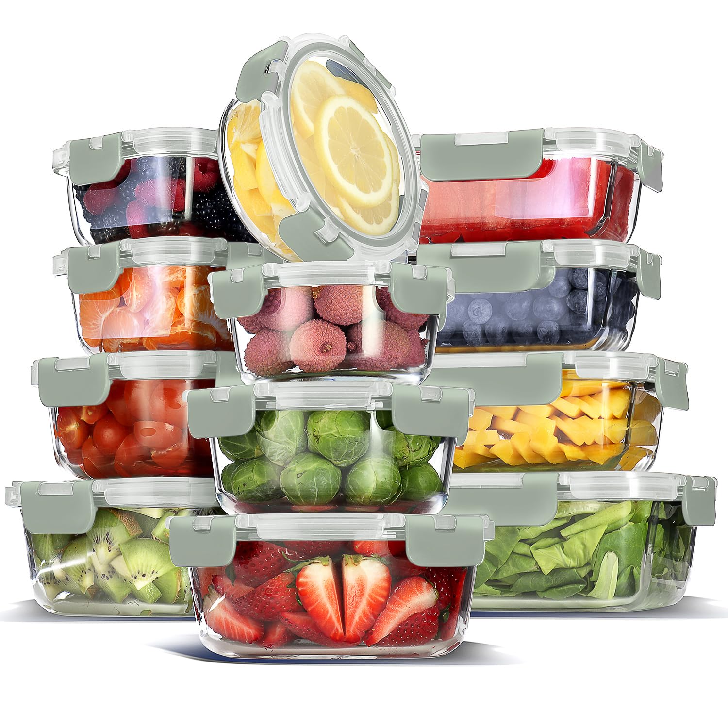 EATEX 24pc Glass Storage Containers with Lids