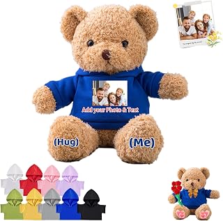 Personalized Teddy Bear for Kids Adult, Custom Teddy Bear Stuffed Animal Plush with Photo Text as Personalized Gifts for Valentines Day Christmas Birthday, 12 inch