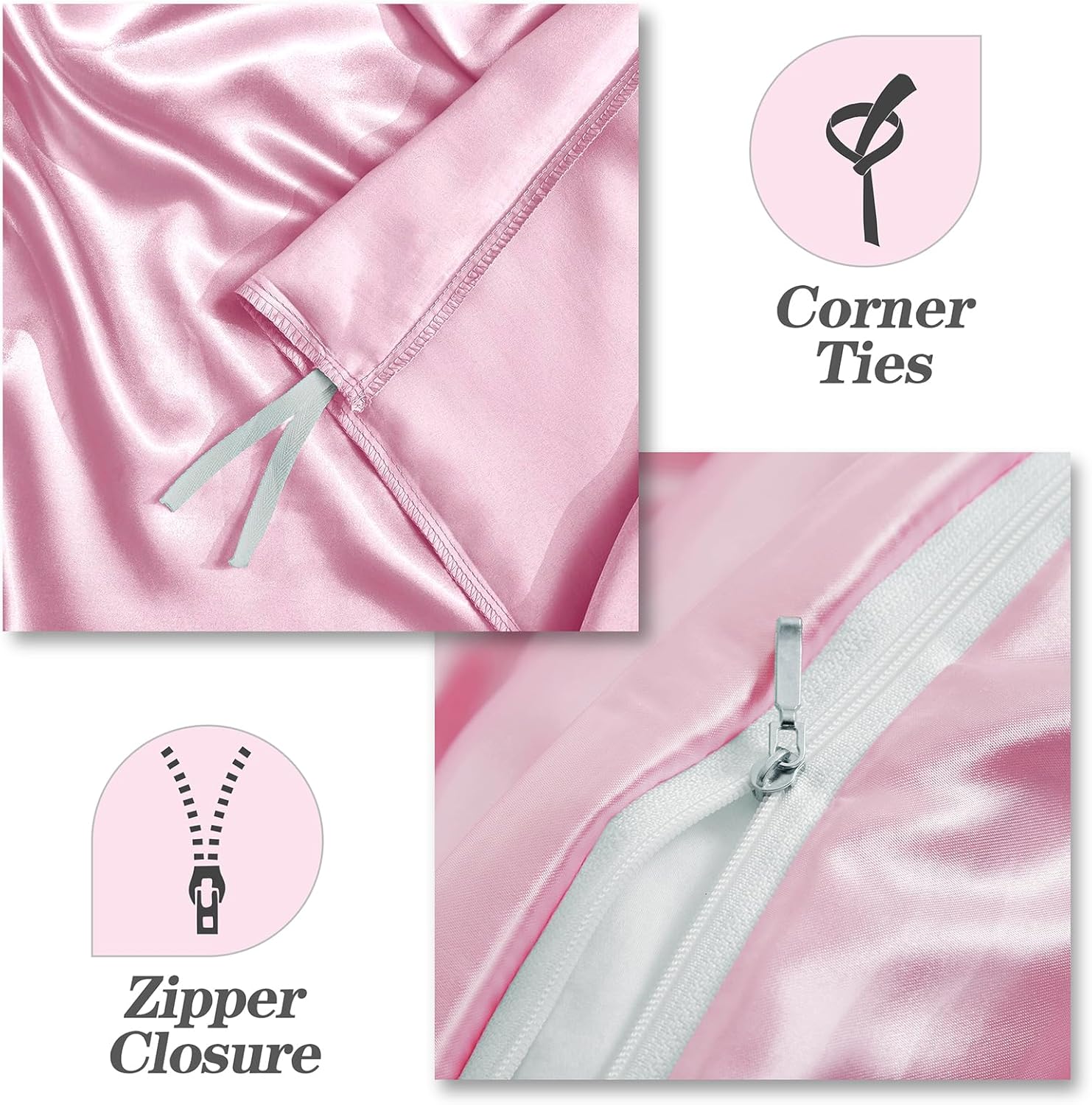 MILVOWOC 6 Pcs Blush Pink Satin Duvet Cover King Size Set, Silky Bed Duvet Cover Ultra Soft Comforter Cover, 1 Satin Duvet Cover, 1 Body Pillowcase, 4 Pillow Cases (No Comforter)