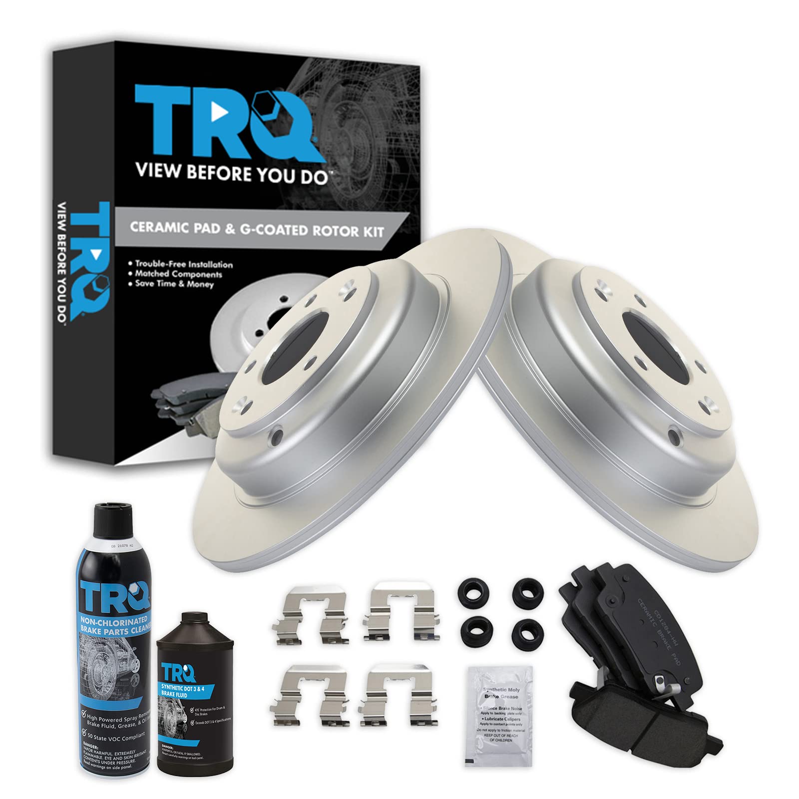 TRQ Rear Brake Pad &amp; Rotor Kit, with Chemical Kit Ceramic Premium G-Coated Compatible with 2010-2014 Hyundai Genesis Coupe