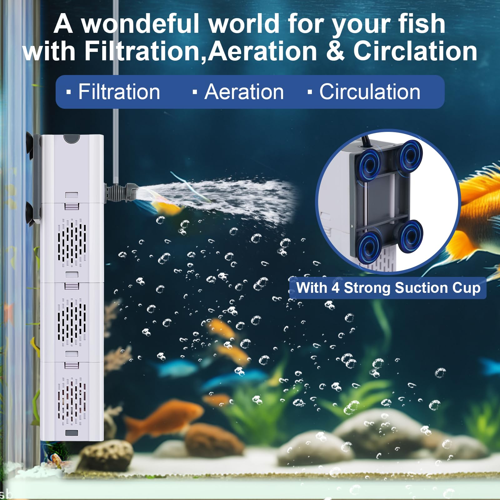 Filtro de acuario 4 en 1 de 320 GPH, filtros de tanque de peces de 60-100 galones de filtración y oxigenación, filtro para pecera con algodón bioquímico, cuentas de cerámica, filtro multifuncional