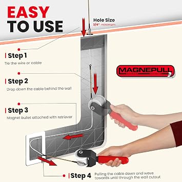 XP1000-MC Magnetic Wire Puller for Electrical Tools W/Flexible Steel Leader & Metal Case, Does not work on Foam Insulation also not rcomended for steel studs without XP1000-8 Magnet