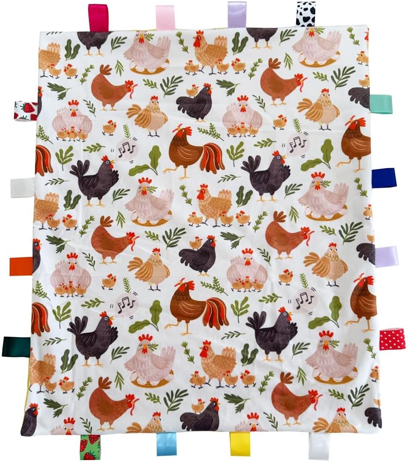 Tag Blanket for Babies, Soft Baby Security Blanket with Tags, Cute Baby Sensory Blankets, 55x45CM/21.7x17.7INCHES