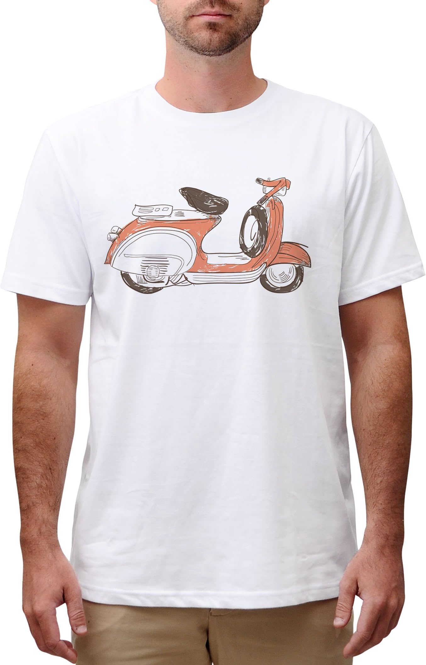 White - Orange Vespa Printed Cotton Round neck Men T-shirt MTS_00 4XL