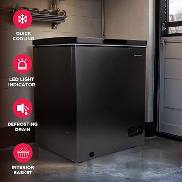 Frigidaire Chest Deep Freezer, 5 Cu. Ft. Capacity, Granita Rugged Design-Adjustable Thermostat-Removable Vinyl Coated Wire Basket-Easy Defrost Drain
